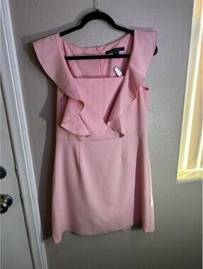 French Connection Elegant Pink Ruffle Detail Dress Size 10